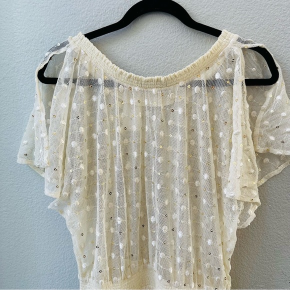 Anthropologie Leifnotes Dot Gleam Sequined Hi Low Beige Cream Gold dress 10 NWT - Picture 2 of 7